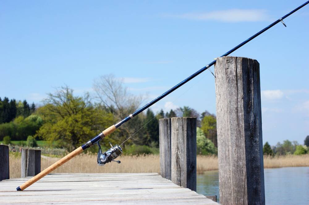 Canne à pêche sur un ponton